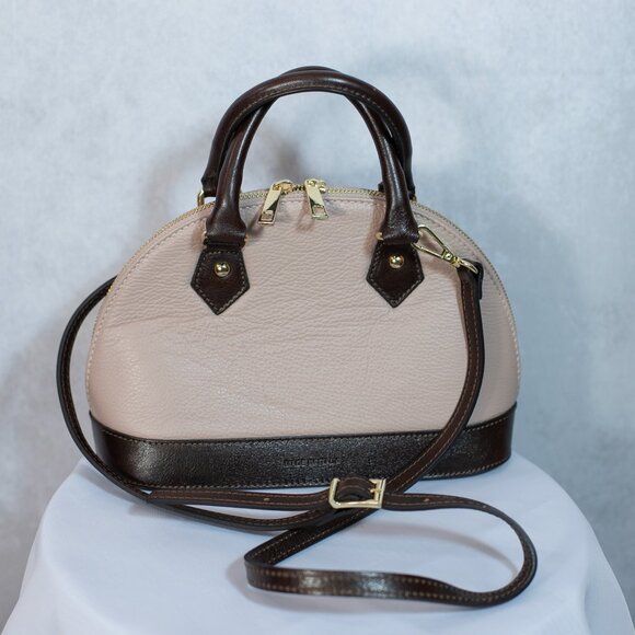 Divina Firenze Leather Convertible Dome Crossbody Bag Made in Italy Beige Brown - Picture 3 of 10